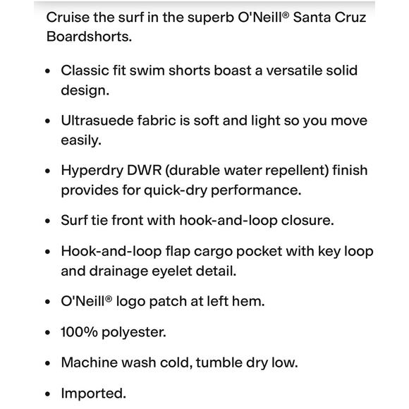 O’Neill Black Santa Cruz Solid 2.0 Swim Trunks Shorts Boardshorts 36 NWT - Picture 5 of 7